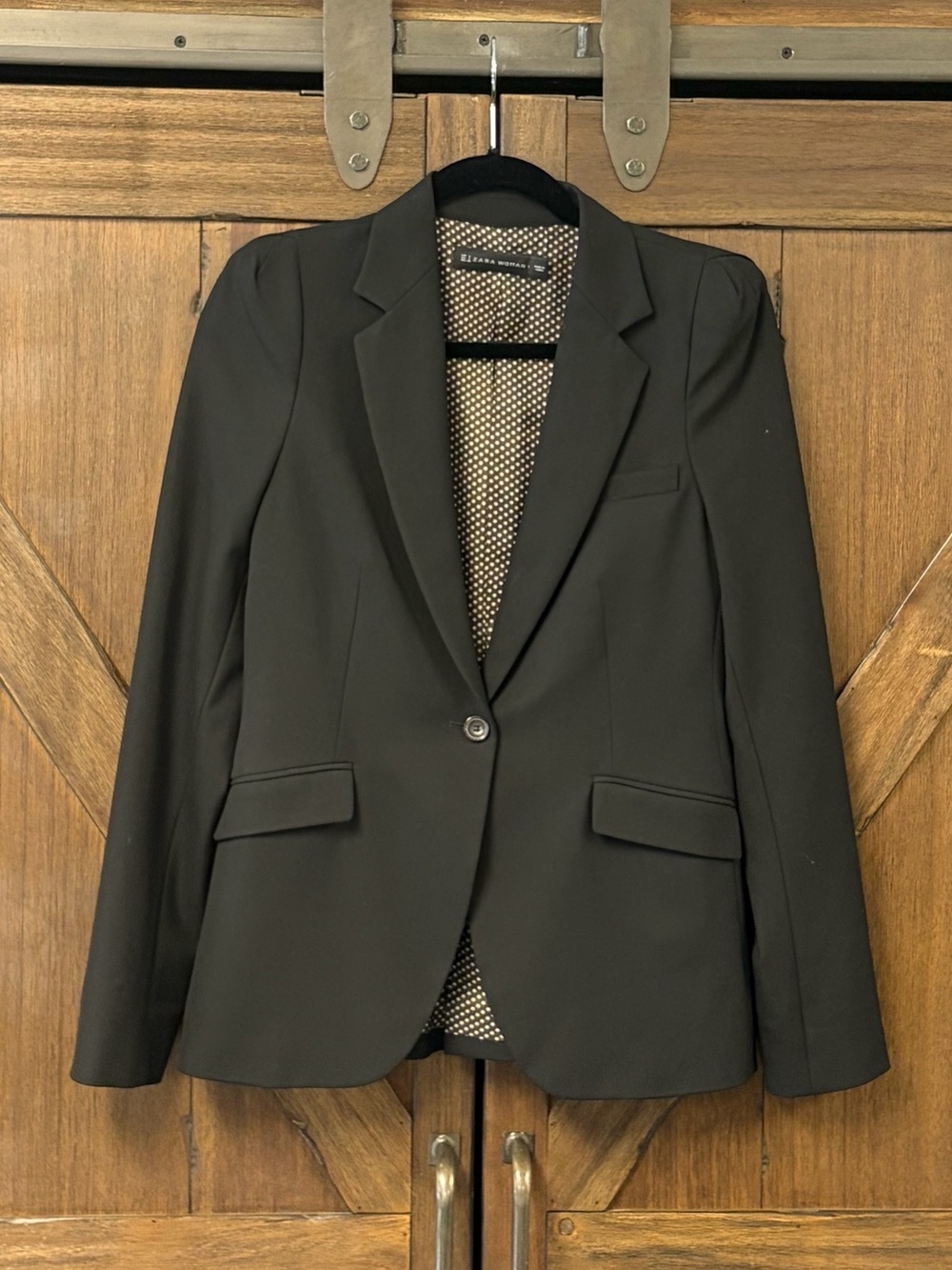 Zara Woman Classic Tailored Blazer with Star Print Lining Black Size Small - Picture 3 of 9